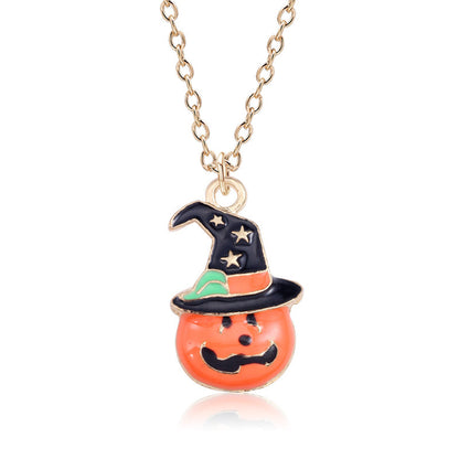 Halloween Oil Drop Pumpkin Cat Necklace Creative Clavicle Chain Pendant Fashion Jewelry Accessories