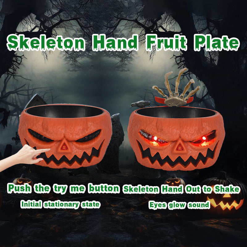 Halloween Candy Bowl Plastic Pumpkin Bowl With Motion Activated Hand, Halloween Serving Dishes Battery Operated Halloween Pumpkins Bowl For Trick-or-Treaters Party