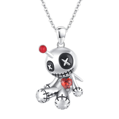 Cartoon Red Heart Voodoo Doll Necklace Halloween Personality Clavicle Necklace Fashion Jewelry Accessories