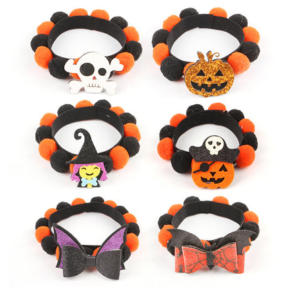 Halloween Pet Fur Ball Collar Pumpkin Accessories